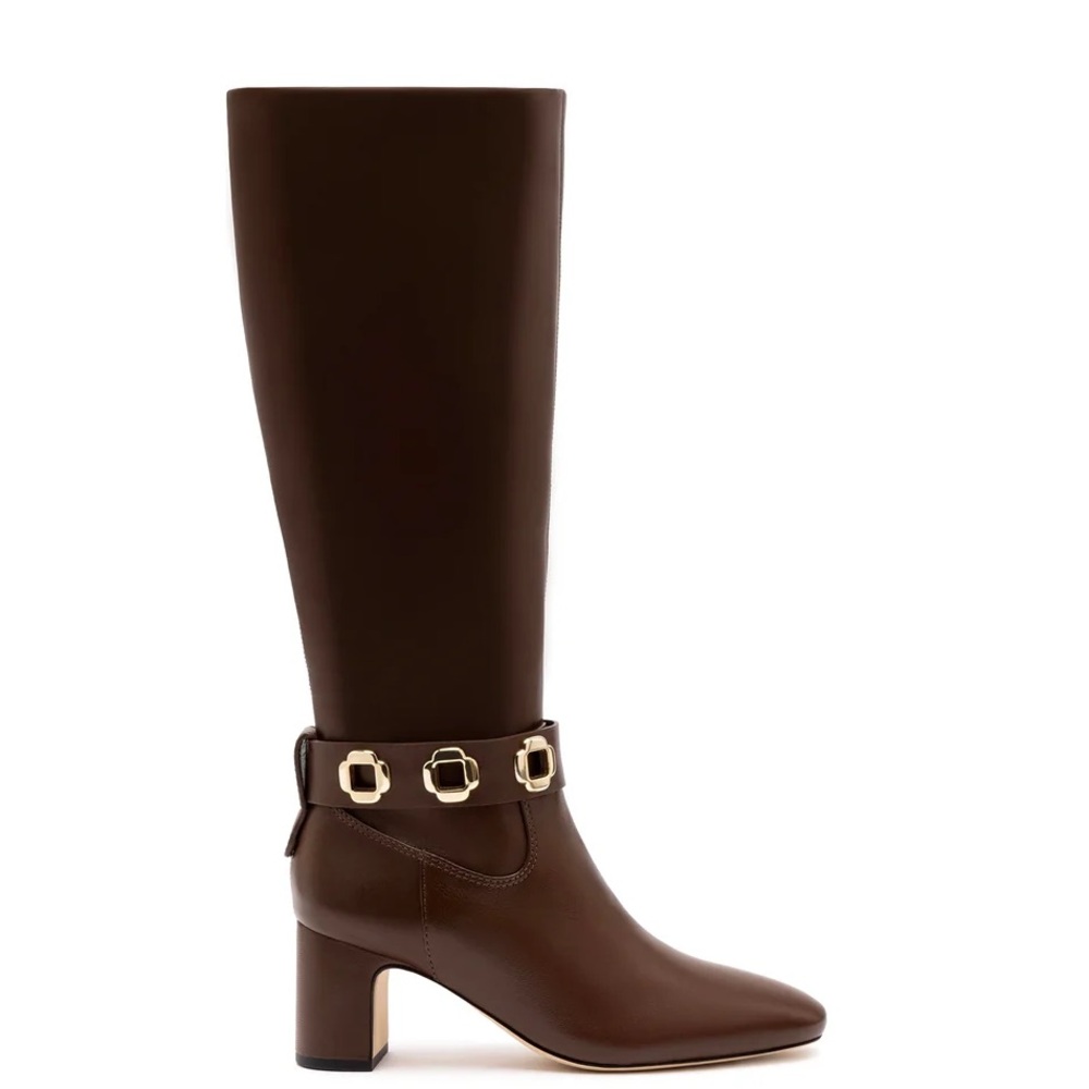 Larroudé Milan Knee High Block Boots Cognac Brown Leather Size 7 NWOB $530 - Picture 2 of 8